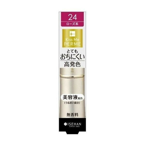 ※パッケージデザイン等は予告なく変更されることがあります きれいな発色で落ちにくいリップスティックです。あざやかな発色とみずみずしいツヤをキープします。美容液入りで、唇にうるおいを与えます。アミノ酸系エッセンス・カミツレエキス(うるおい成分)、ビタミンE(製品の酸化防止剤)配合。無香料。 カラー 《24：ローズ系》あざやかなローズ ご注意 (1)唇に異常があらわれたときは、ご使用をおやめください。(2)出しすぎると折れることがありますのでご注意ください。(3)高温・高湿のところに置かないでください。 成分 ジイソステアリン酸グリセリル、トリイソステアリン、リンゴ酸ジイソステアリル、フェニルトリメチコ ン、セレシン、トリエチルヘキサノイン、マイクロクリスタリンワックス、(アクリレーツ/アクリル酸ステアリル/メタクリル酸ジメチコン)コポリマー、セ ルロース、トコフェロール、カミツレエキス、加水分解コラーゲンヘキサデシル、ペンタオレイン酸ポリグリセリル-10、トリ(カプリル酸/カプリン酸)グ リセリル、PCAラウリル、エタノール、酸化チタン、マイカ、赤105(1)、赤202、赤223 メーカー名 株式会社伊勢半 商品区分 化粧品・口紅 広告文責 株式会社ヤマト薬品店（070-1821-1361）