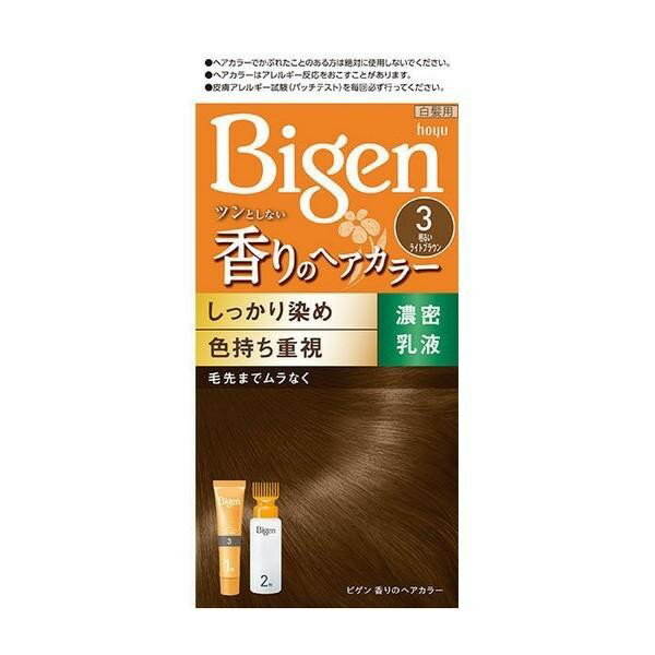 【医薬部外品】《ホーユー》 ビゲン 香りのヘアカラー濃密乳液 密着染め色持ちタイプ 3 明るいライトブラウン (白髪染め)