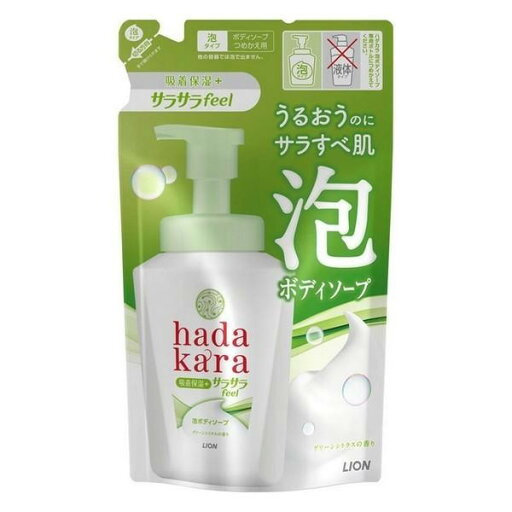《ライオン》 hadakara(ハダカラ)ボディソープ 泡で出てくるサラサラfeelタイプ グリーンシトラスの香り つめかえ用 420ml 《ライオン》 hadakara(ハダカラ)ボディソープ 泡で出てくるサラサラfeelタイプ グリーンシトラスの香り つめかえ用 420ml