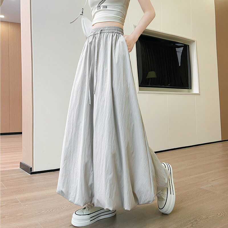 ロングスカート フレア ワイドスカート ゆったり ビッグシルエット ボトムス 体型カバー ウエストゴム Aライン 薄手 滑らかな 通気性抜群 美脚 大人 おしゃれ 服 夏 秋 春 ポケット付き 送料無料