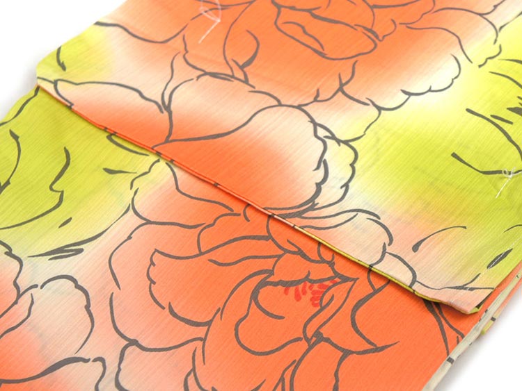 浴衣 レディース 浴衣単品 変わり織浴衣 ゆかた（牡丹 オレンジ 黄 フリーサイズ）レトロ レトロモダン 150cm 160cm Fサイズ 婦人 かわいい 花火 部屋着 寝間着 寝巻き yukata kyt