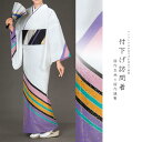 付下げ訪問着 国内染め お仕立て着物 白色地にカラフルな縞と箔(27-52)【※お仕立て代金込み・国内縫製】 反物【セミオーダー】【附下 付け下げ きもの】 お茶会 成人式 お正月 卒業式 入学式 踊り衣裳 舞台 反物 舞踊 演劇 コスプレ