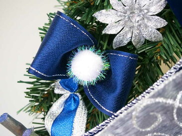 クリスマスリース40cm ネイビーブルー 玄関 高級 おしゃれ 国内生産
