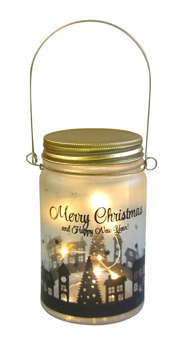 LEDグラスクリスマスボトル　ゴールドブラック【クリスマスインテリア/クリスマス雑貨】