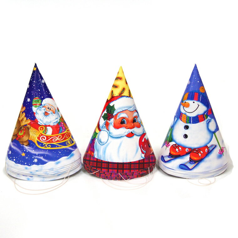 【F5】クリスマスパーティー紙帽子6個セット サンタファミリー＆スキースノーマン パーティーグッズ ぼうし 可愛い クリスマス サンタ スノーマンのサムネイル
