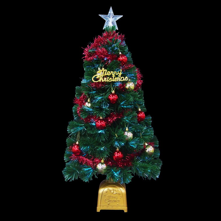 クリスマスツリーセット90cmグリーン ファイバーツリー 北欧 おしゃれ 卓上 テーブル 豪華 LED ライト付き 光る 光源 電飾 光ファイバー 小さい 小さめ 小型 ミニ オーナメントセット 飾り 装飾 星 イルミネーション 足元 組み立て簡単 クリスマスツリー ファイバーツリー