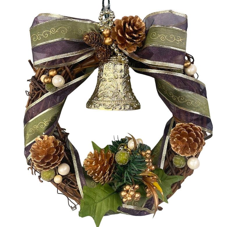 【当店最大P12倍！ブラックフライデー限定】【1000円ポッキリ】クリスマスリース 25cm パープル グリーン シック 玄関 部屋 北欧 ナチュラル オーナメント 上品 おしゃれ 飾り 装飾 かわいい ドア 壁掛け 天然素材 造花 リボン インテリア ギフト 国内生産 在庫処分 特価