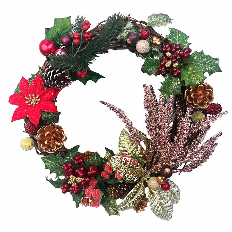【当店最大P12倍！ブラックフライデー限定】【1000円ポッキリ】クリスマスリース25cm ワインレッド 金色 玄関 ドア 北欧 おしゃれ オーナメント 手作り 飾り 飾り付け 装飾 壁掛け ハンガー 造花 ベル インテリア ギフト プレゼント クリスマス 国産品 在庫処分 セール 特価