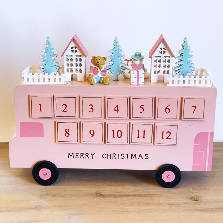 クリスマスカウントダウンカー ピンク 雑貨 置物 装飾 木製 かわいい 北欧 おしゃれ 小物 豪華 卓上 トナカイ 部屋 玄関 引き出し 高級 アンティーク インテリア カウントダウン アドベントカレンダーのサムネイル