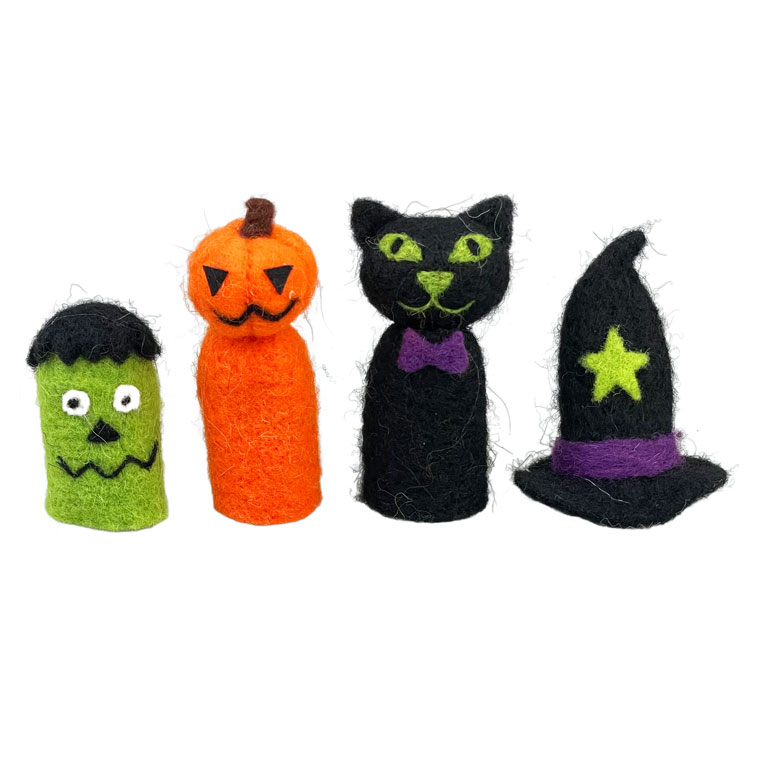 【在庫処分お買い得】ハロウィンフィンガーパペット パンプキン ゴースト 黒猫 魔女ハット ハロウィン おしゃれ かわいい 北欧 羊毛 温かい 卓上 飾り 装飾 ...
