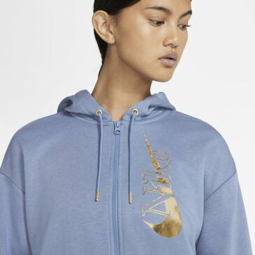 ナイキ Nike フルジップ フリース レディーススウェットパーカー CU6484-482(ワールドインディゴ/ワールドインディゴ/メタリックゴールド)