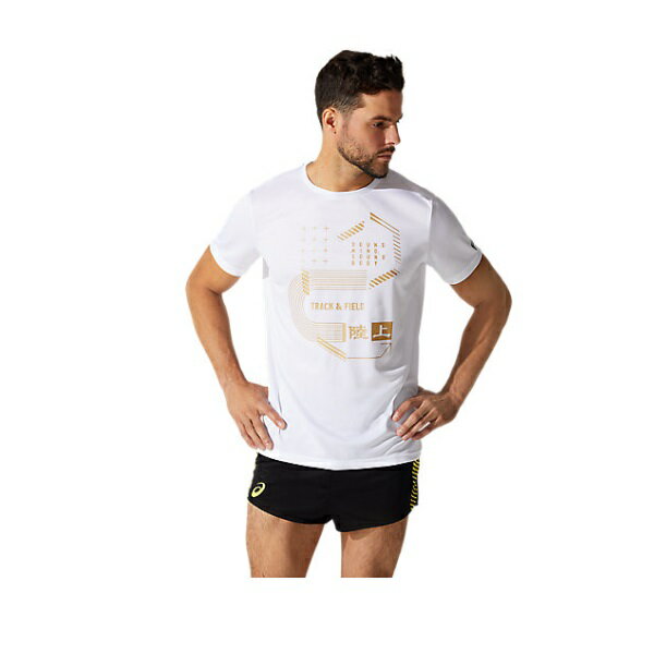 アシックス asics プリントショートスリーブトップ ランニングTシャツ 2091A413-100(ブリリアントホワイト )