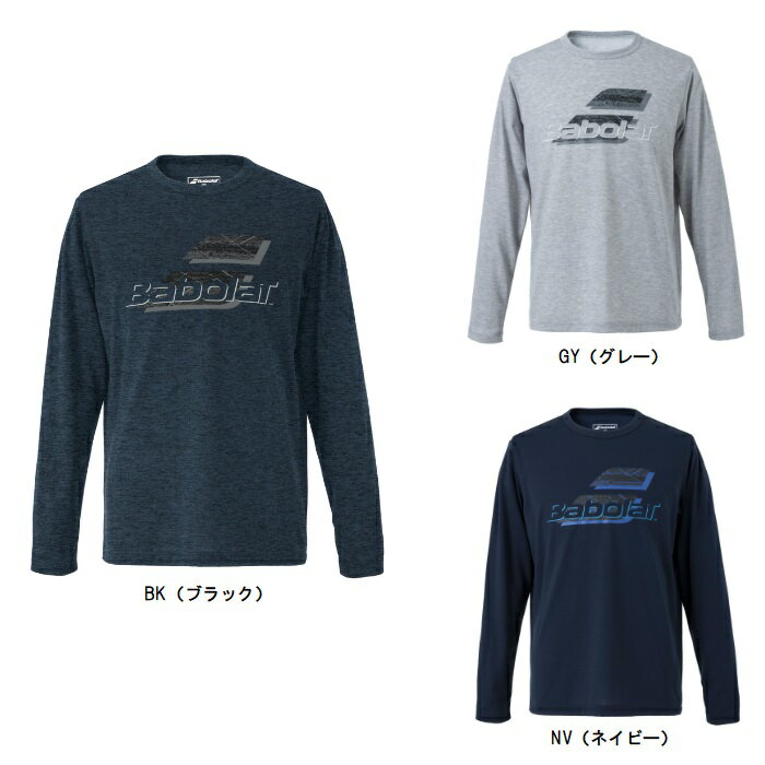 ■ブランド：バボラ BABOLAT ■カテゴリー：テニス・バドミントン ■種目：テニスウェア ■商品名：PURE LONG SLEEVE SHIRT ■商品コード：BUP3553 ■カラー ・BK（ブラック） ・GY（グレー） ・NV（ネイビー） ■サイズ：M・L・XL ■構造：MELANGE テックニット「PURE Range」は、バボラギアとの連動性を考慮し、競技者から一般プレーヤーまで、さまざまなコーディネートを楽しんでいただけるコレクションです。前見頃に大きくバボラグラフィックロゴをあしらったPURE LONG SLEEVE SHIRTは、吸水速乾素材で、さらに汗染み対策加工した快適に着用できるロングスリーブシャツです。ベーシックなネイビー、グレー、ブラックの3色展開のため、あらゆるコーディネートにも活躍する一枚です。