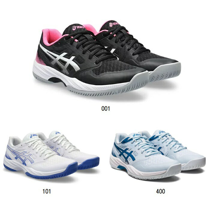 ■ブランド：アシックス asics ■カテゴリー：テニス・バドミントン ■種目：レディースバドミントンシューズ ■商品名：GEL-COURT HUNTER 3（レディース） ■商品コード：1072A090 ■カラー ・001（Black/White） ・101（White/Lilac Hint） ・400（Sky/Reborn Blue） ■サイズ：23.0〜25.0cm ■幅/ラスト：STANDARD ■素材：インナーソール/合成樹脂/取替式 ■アッパー素材：人工皮革（合成皮革）・合成樹脂・合成繊維 ■アウター素材：ゴム底 ■原産国：カンボジア製 ■適合する別売中敷：1173A029 ■NON MARKING RUBBER対応 ※（財）日本バドミントン協会検定合格品 スピードと柔軟性を兼ね備えたマルチパフォーマンスモデル・コート上でのサポート力と柔軟性を高め、プレーするさまざまなインドアコートアスリートのために設計されています。セパレートタイプのアウターソールデザインにより、素早いステップを行うことができます。また、ラバーの面積を少なくすることで、軽量化を実現。前足部のGELが、クッション性に優れ、スムーズな着地を追求します。アウターソールのフレックスグルーブは、柔軟性を追求し、急な動きにも対応できるようサポートします。