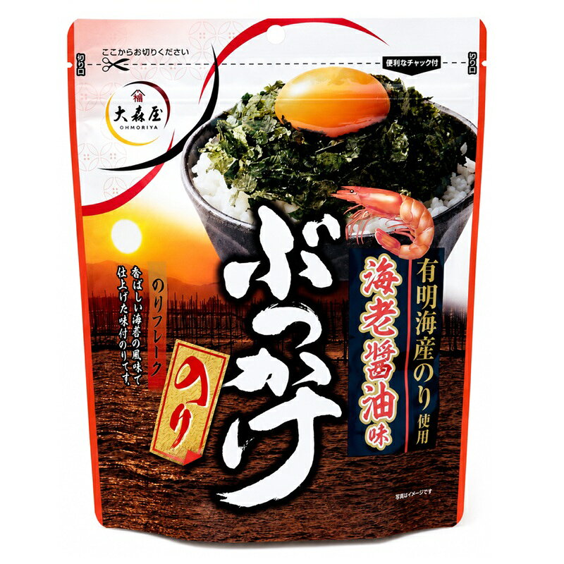 香ばしい海老の風味で仕上げた味付のり炊き込みご飯やパスタなど色々な料理のトッピングにどうぞ 品名 【海苔の大森屋】ぶっかけのり海老醤油味 名称 味付のり 内容量 40g 原材料 乾のり（有明海産）、水あめ、醤油、エビエキス、食塩、酵母エキス／調味料（アミノ酸等）、甘味料（甘草、スクラロース）、酒精、香辛料抽出物、（一部に小麦・えび・大豆を含む） 保存方法 高温多湿をさけて保存してください。 賞味期限 別途商品に記載 販売者 （株）大森屋　〒554-0012 大阪市此花区西九条1丁目1番60号