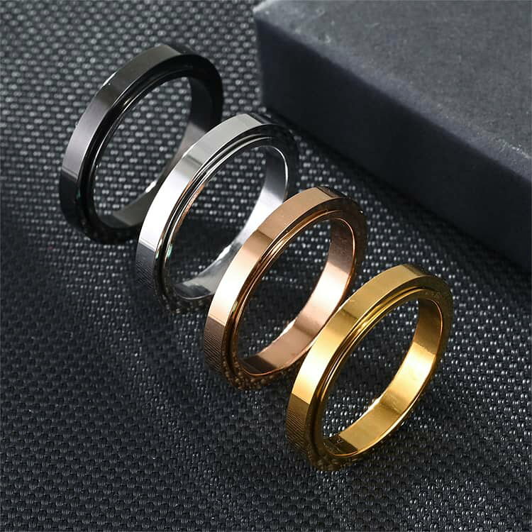 ピンクゴールド ステンレス 送料無料 2点セット スピンナー 回転 シルバー 2点セット 金属アレルギー 幅4mm ブラック おすすめ ステンレス ゴールド ステンレススチール 指輪 かわいい 無地 プレーン 細身 重ね付け 女性 ohmysweets-10000032 Oh My Sweets サンプル画像2