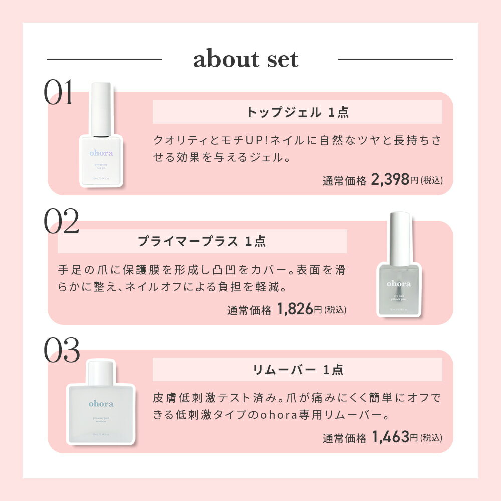 【公式】フルケアセット：SET-016 ohora gelnails nail オホーラ ネイル ジェルネイル ネイルシール セルフネイル ネイルステッカー おうちネイル ネイルデザイン 簡単ネイル ネイルステッカー ネイルオイル ネイルパーツ ネイルチップ カラージェル 3