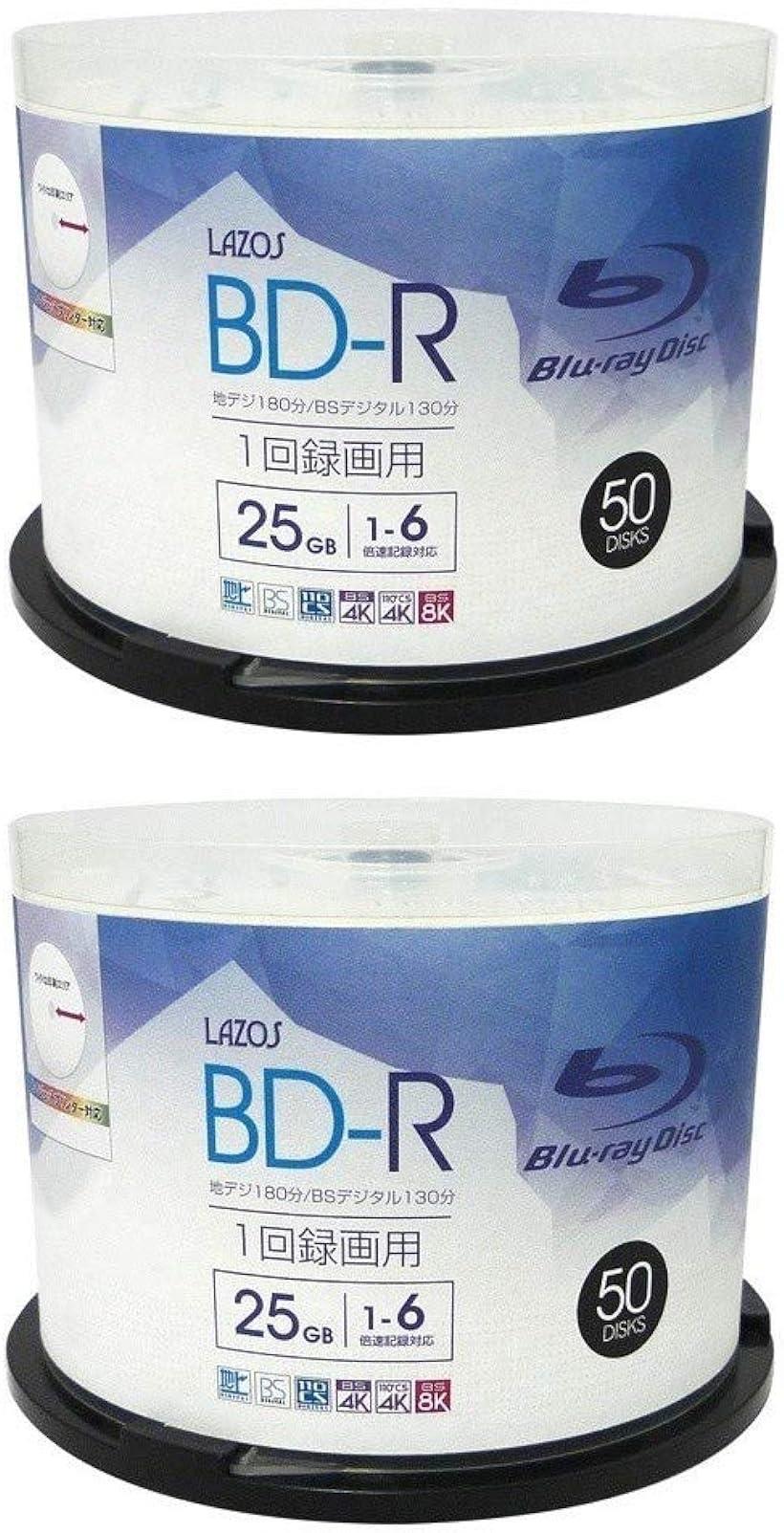 Lazos BD-R 25GB 1-6®б 1Ͽ ۥ磻ȥ磻ɰб 50 ԥɥ륱 L-B50P x2ĥå