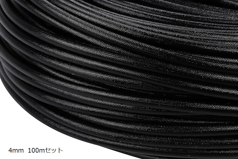 耐熱 耐火 シリコンファイバー グラス 配線カバー モール ブラック 黒 耐電圧1500V 1.5KV ハーネスカバー 結束カバー バイク配線 車配線 保護 4mm 100mセット(ブラック, 4mm 100mセット)