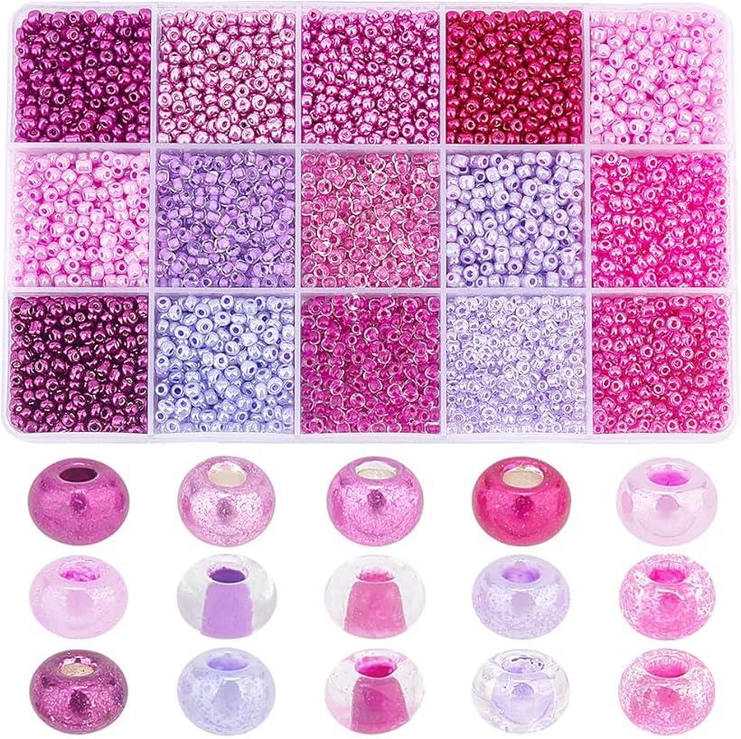 5190個 ガラス製 シードビーズ 15色 3mm パープル ピンク ガラスビーズ 手芸ビーズ 小さなクラフトビーズ 丸形 DIY用品 手芸用品 ジュエリー用 アクセサリーパーツ (パープル)