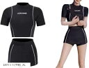 ラッシュガードセット レディース 水着 上下セット uvカット フィットネス プール 海 スポーツ 半袖(2点セット(半袖), XL)