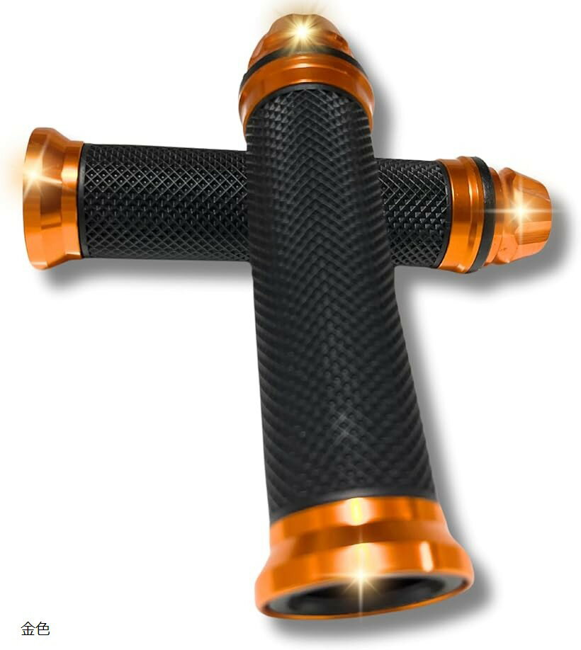 グリップ感 プレミアムアルミ＆ラバー ハンドルバーエンド φ22.2mm 汎用 バイクグリップ 左右セット (金色)