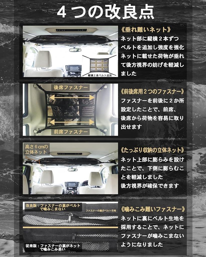【MK＆JAMT】 車 収納 天井 ルーフネット ルーフボックス Lサイズ(90×65cm) ラゲッジネット カーゴネット 車中泊 日本語取説付 R5年改良モデル 2