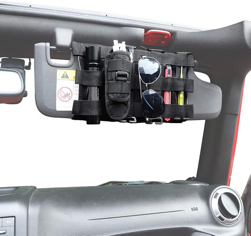 互換品 タクティカルサンバイザーオーガナイザー フロントバイザーストレージカバー 2007-2023 Jeep Wrangler JK JL ＆ Gladiator JT インテリアストレージアクセサリー ブラック 1個 (Sunvisor)