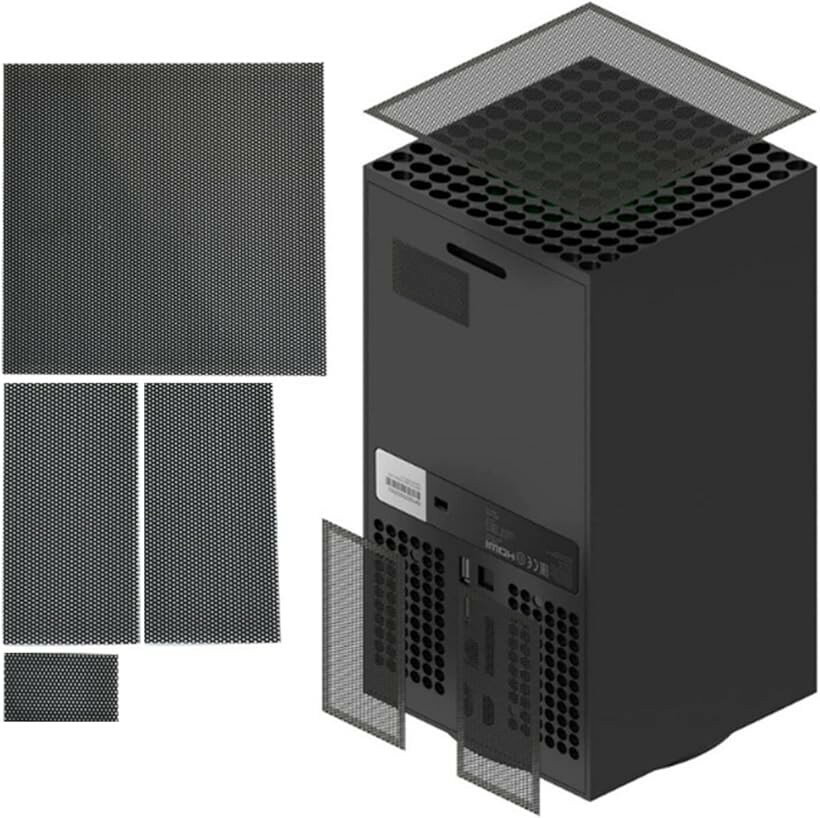 Xbox Series 用 防塵フィルターカバー メッシュ吸気口カバー PVC製 ほこり侵入対策 両面テープ固定 取付簡単 ネジ不要 交換用ダストネット (黒)