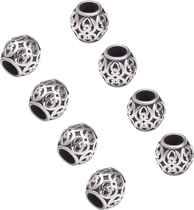約10個 8.5mm バレル ビーズ 304ステンレスビーズ ヨーロピアンビーズ レトロビーズ 図案付き アクセサリーパーツ 手芸 DIY用品 穴径4.5mm (アンティークシルバー#1-10個, 8.5mm)