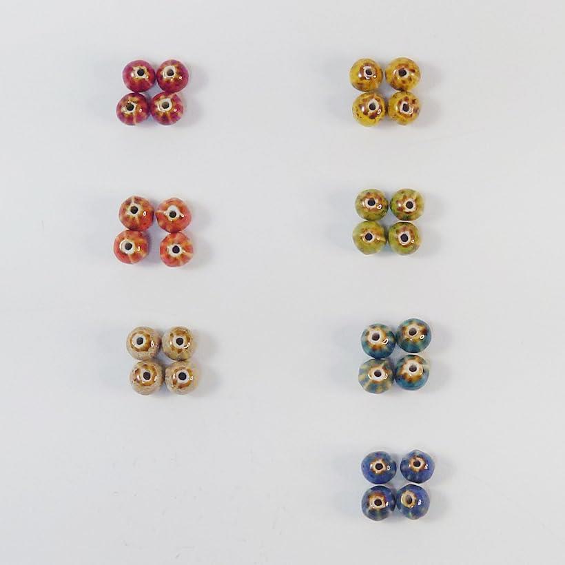 景徳鎮陶器ビーズ 12mm玉 7色x4個 ワックスコード6m付き アクセサリーパーツ 手芸 材料 アクセサリー作り すいか模様 計28個 (マルチカラー) ohstore-10638768 OHstore サンプル画像2