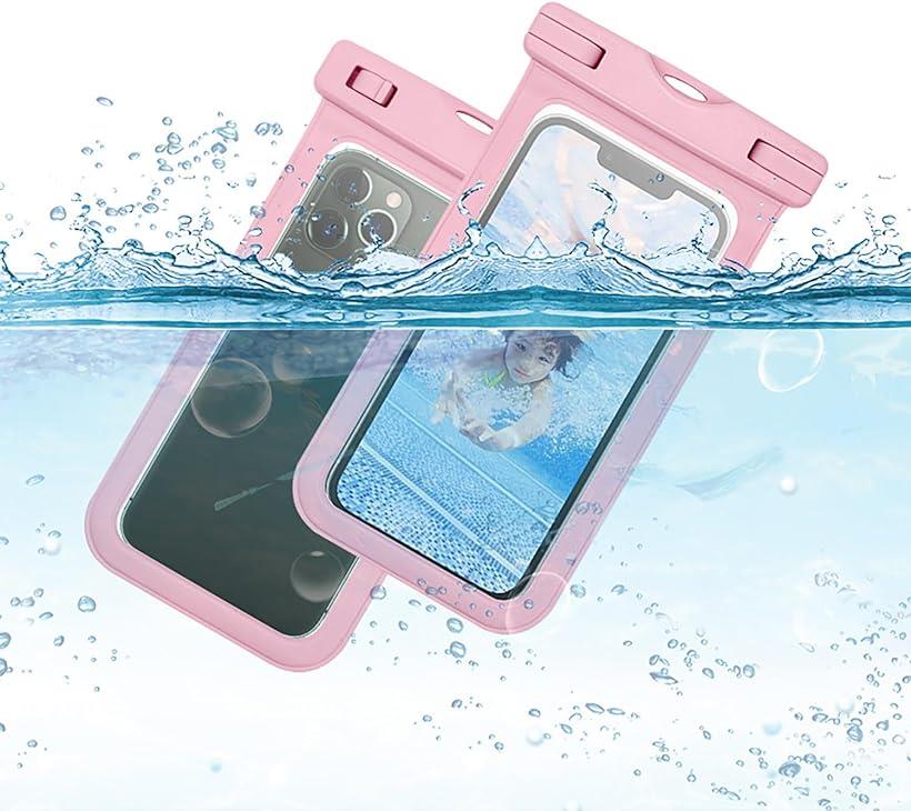 楽天OHstore2枚セット スマホ 防水ケース IPX8 海 プール 風呂 顔認証 水中 撮影 タッチ可能（ ピンク）