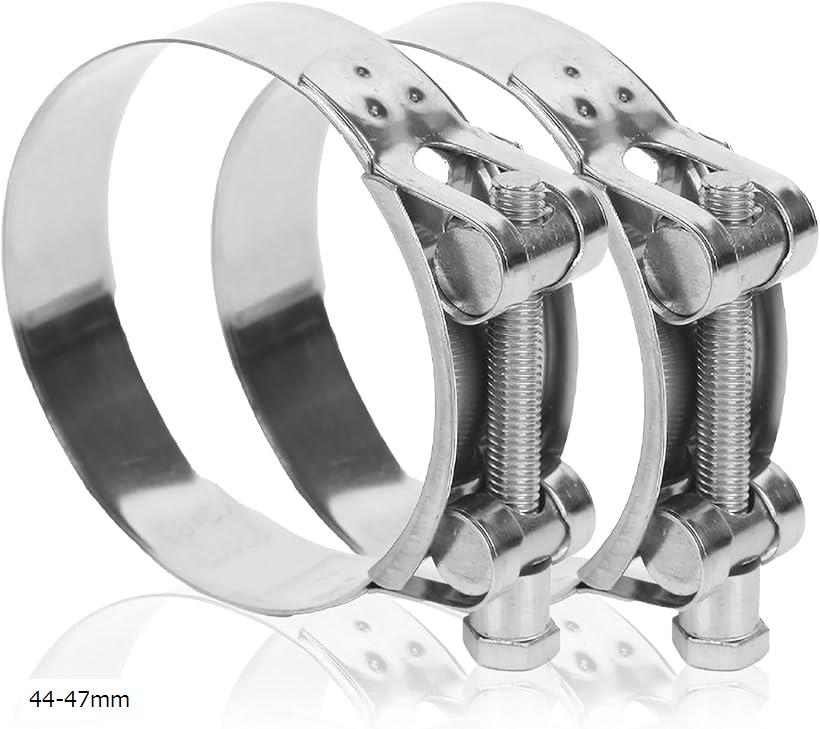 互換品マフラーバンド ステンレス パイプ クランプ サイレンサー 固定 汎用 車 バイク 2個セット (44-47mm)