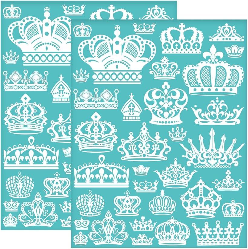 2個 シルクスクリーンステンシル 王冠 クラウン スクリーン印刷テンプレート 描画 自己粘着 Tシャツ ウ..