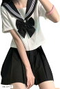 3点セット 制服 セーラー服 濃紺 白 シャツ スカート 蝶結びリボン 白三本 プリーツスカート コスプレ 文化祭 学園祭 仮装(半袖, Sサイズ)(3)