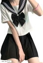 3点セット 制服 セーラー服 濃紺 白 シャツ スカート 蝶結びリボン 白三本 プリーツスカート コスプレ 文化祭 学園祭 仮装(半袖, XXLサイズ)(3)