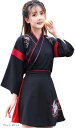 2点セット トップス スカート コスプレ コスチューム 巫女 大正ロマン 袴セット ショート 浴衣 着物 漢服 和風 和装 和服(ブラック, Sサイズ)