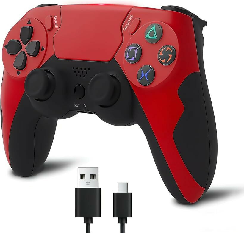 PC コントローラー 新モデル ゲームパッド 無線/有線接続 Bluetooth接続 1000mAh 遅延なし 二重振動 人体工学 ジャイロセンサー機能 重力感応 (レッド)