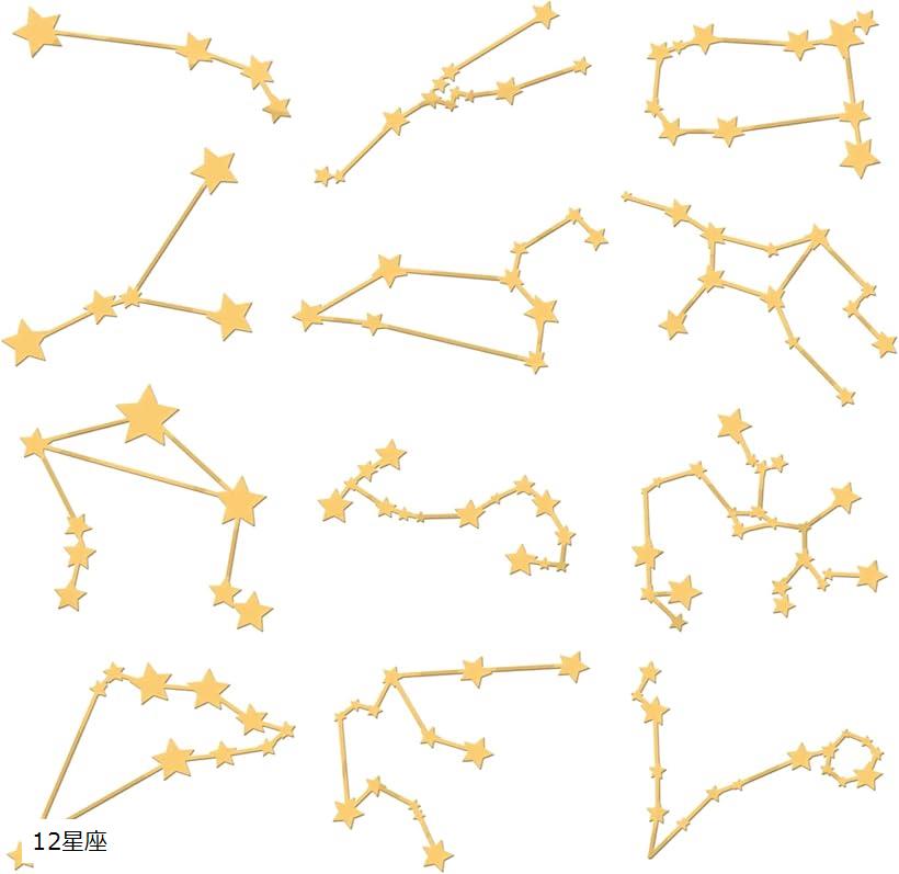 12枚 金属ステッカー レジンステッカー 12星座 4x4cm 金属製シール パワーシール デコ素材 メタル アクセサリーパーツ ゴールド (12星座)