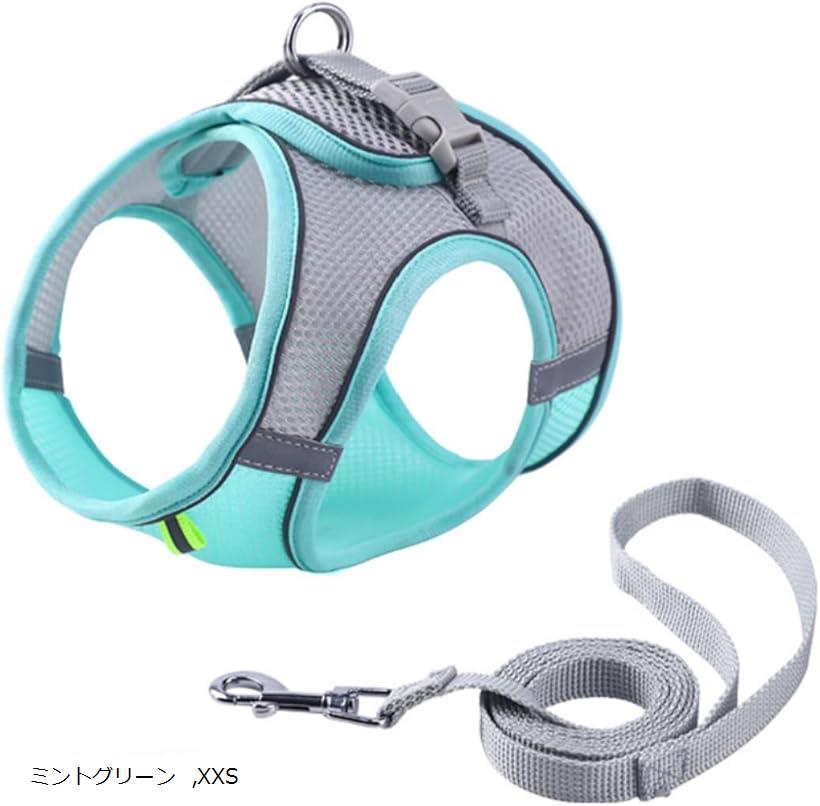 Uccellino うさぎ メッシュ ハーネス 冷涼 通気性 長さ調整可 リード 簡単装着 ウサギ用ハーネス ミントグリーン XXS (ミントグリーン, XXS)