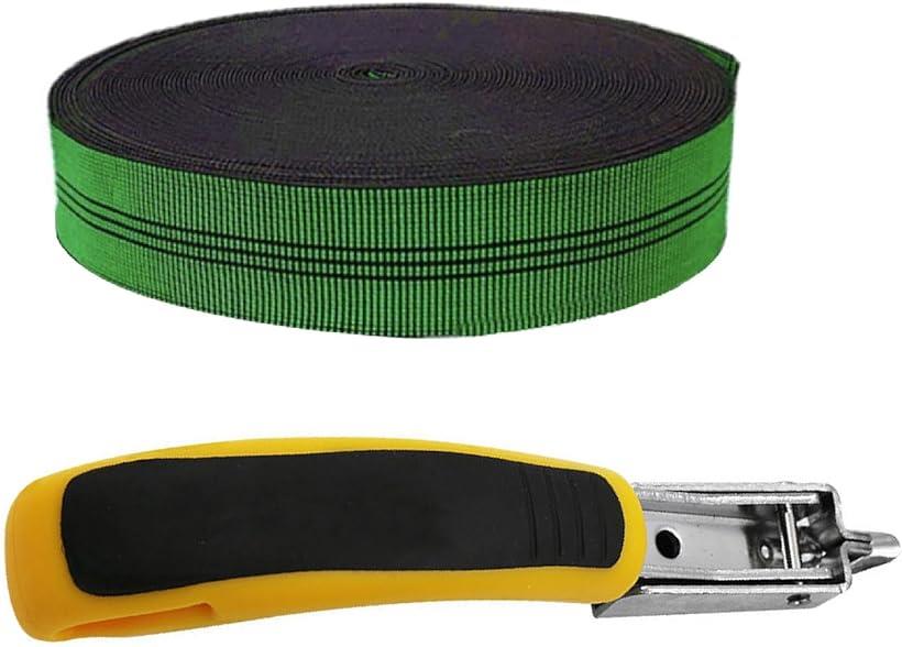 ウェービングテープ ベルト 修理 張り替え 高伸縮性 針外し リムーバー ソファ 補修 グリーンテープとリムーバーのセット 25m 