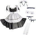 【全品P5倍★ワンダフルデー】メイド服 7点セットワンピース エプロン カチューシャ 小物 コスプレ ハロウィン フリル ロリータ 衣装 (M)