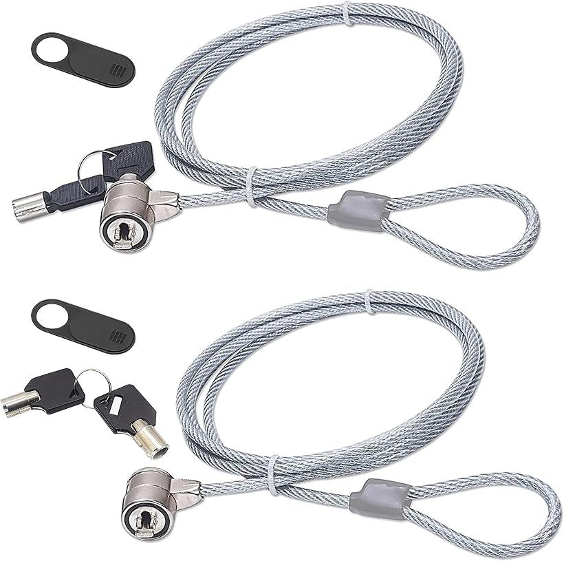 ノートパソコン用 セキュリティワイヤー 1.2m 2個セット スペアキー 付 webカメラシャッター 2個付き 簡単に切れない ノーマルスロットサイズ