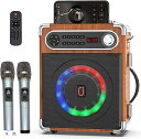 【楽天ランキング1位入賞】スピーカーセット 拡声器 ワイヤレスマイク2本 Bluetooth 5.0対応 高低音強化機能搭載 充電式 ポータブル(木 色)