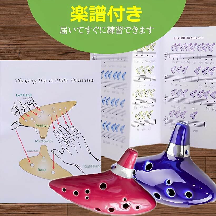 【楽天ランキング1位入賞】オカリナ 12穴 初心者 音楽愛好家 楽譜付き 陶器 入門セット おかりな 楽器 ダークブルー (ダークブルー)