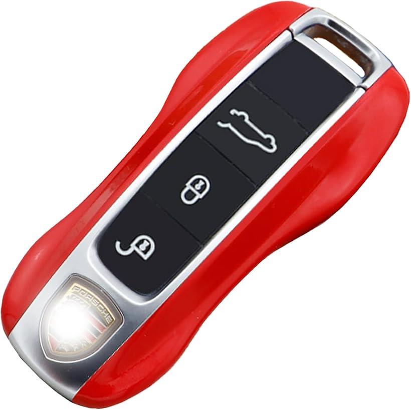 互換品汎用 ポルシェ 新タイプ スマートキー キーカバー キーケース 911 カイエン パナメーラ 992 9Y0 971 レッド (レッド, f)