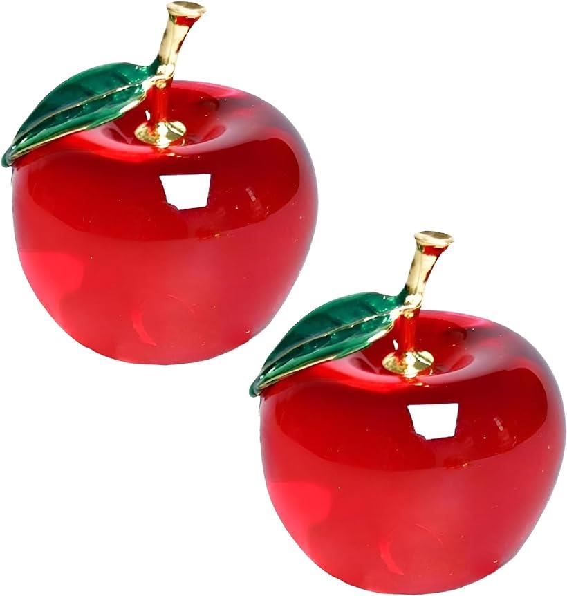クリスタル りんご 林檎 ペーパーウェイト 置物 雑貨 インテリア 赤/赤 