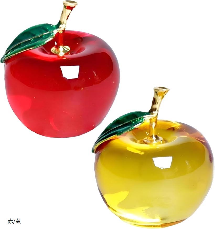 クリスタル りんご 林檎 ペーパーウェイト 置物 雑貨 インテリア(赤/黄)のサムネイル