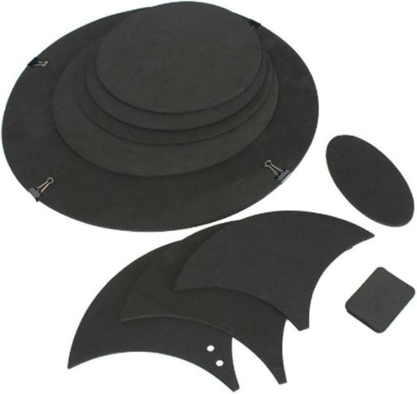 ドラム消音パッドセット 10点 黒色 各種サイズ 練習用ミュートパッド (ブラック)