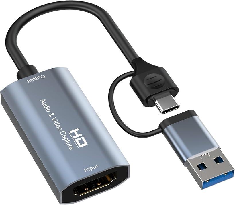 HDMIキャプチャーカード USB2.0 & Type C 2 in 1 4K 60fps ビデオキャプチャカード hdmi usb 変換 Windows/Linux/Mac OS X/PS4/Xbox One/Switch/Wii U/OBS Studio対応